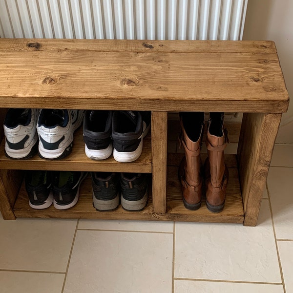 Large shoe bench boot bench shoebench shoerack boot rack hallway storage solid wood rustic chunky