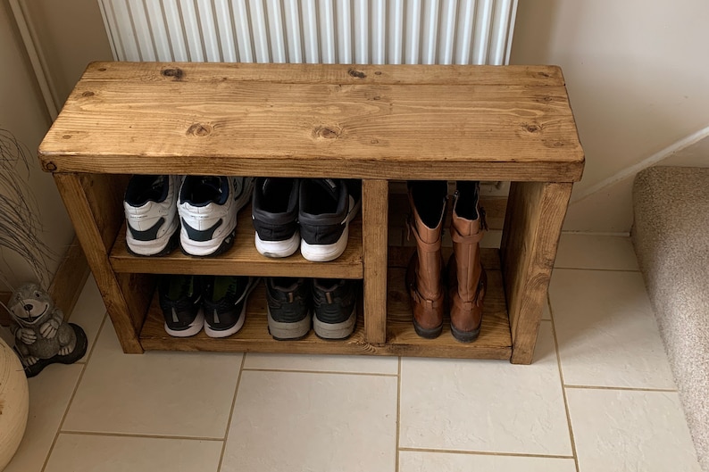 Solid Wood Rustic Shoe Bench Boot Rack Hallway Storage Etsy UK