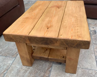 Mesa de centro extragruesa Mesa de centro rústica con estante Roble pino nogal