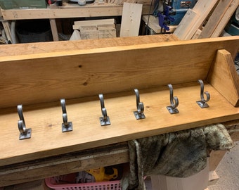 Coat rack Handmade Rustic solid Wood Coat Rack with Victorian Cast Iron Hooks oak pine walnut