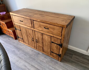 Sideboard Cupboard with Drawers Rustic Solid Wood Handmade Cupboard Oak Pine Walnut colours