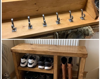 Shoebench SET Solid wood rustic shoe bench boot rack and Coat rack hallway storage handmade oak pine walnut