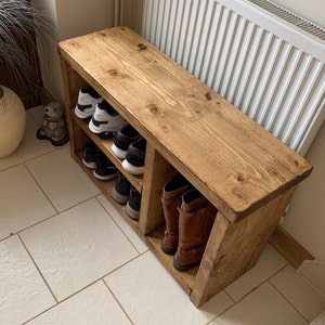 Large shoe bench boot bench shoebench shoerack boot rack hallway storage solid wood rustic chunky image 3