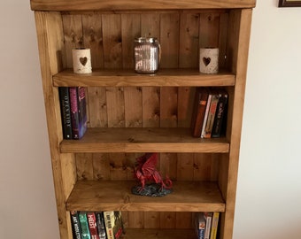 Estantería de libros hecha a mano rústica de madera maciza