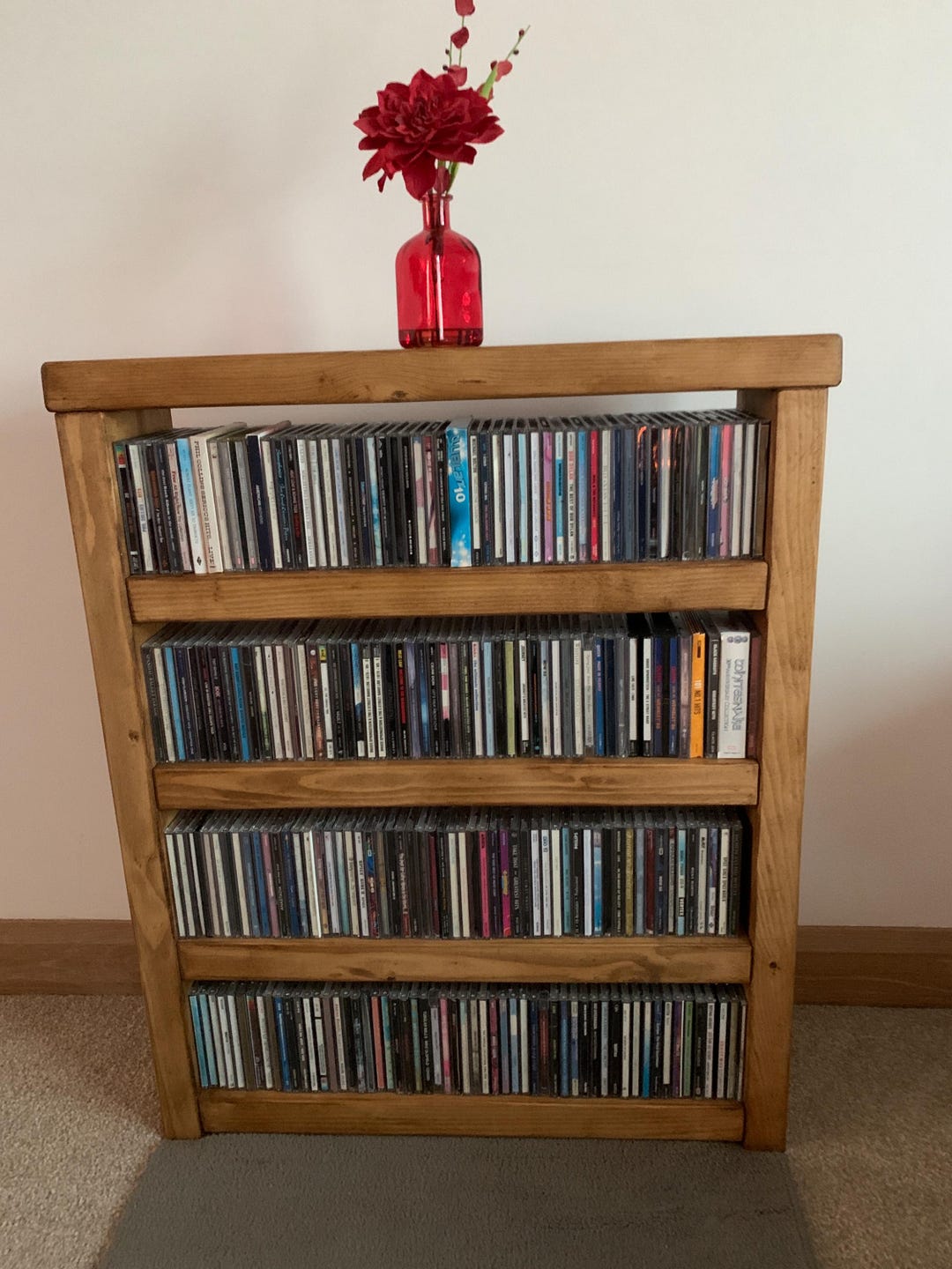 CD Rack CD Stand Solid Wood Media Cd Storage Shelf Rustic Oak Pine ...