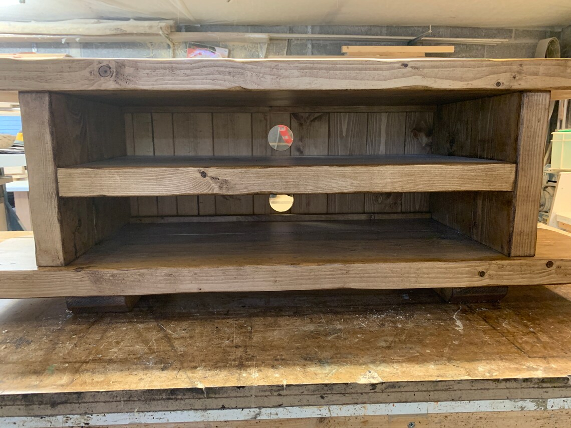 Solid wood rustic Corner TV stand handmade Etsy