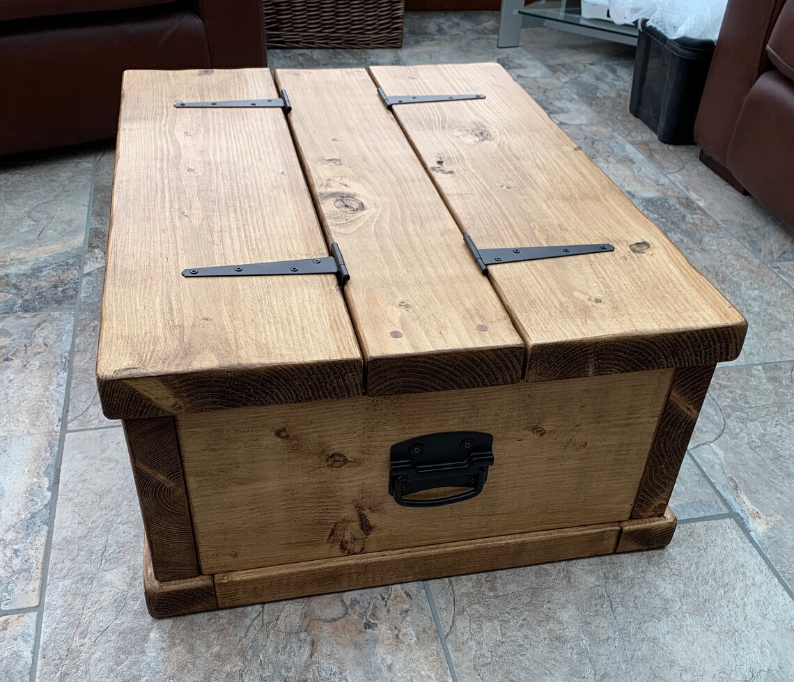 Coffee table trunk storage chest oak pine solid wood rustic Etsy