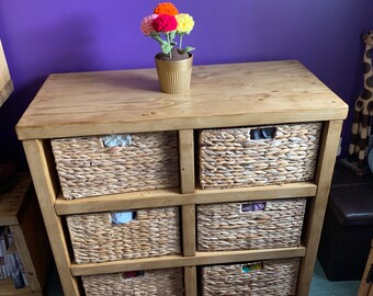 Storage Shelf unit knitting crochet Shelves Rustic Solid Wood Wicker Baskets crafts handmade Pine Oak Walnut