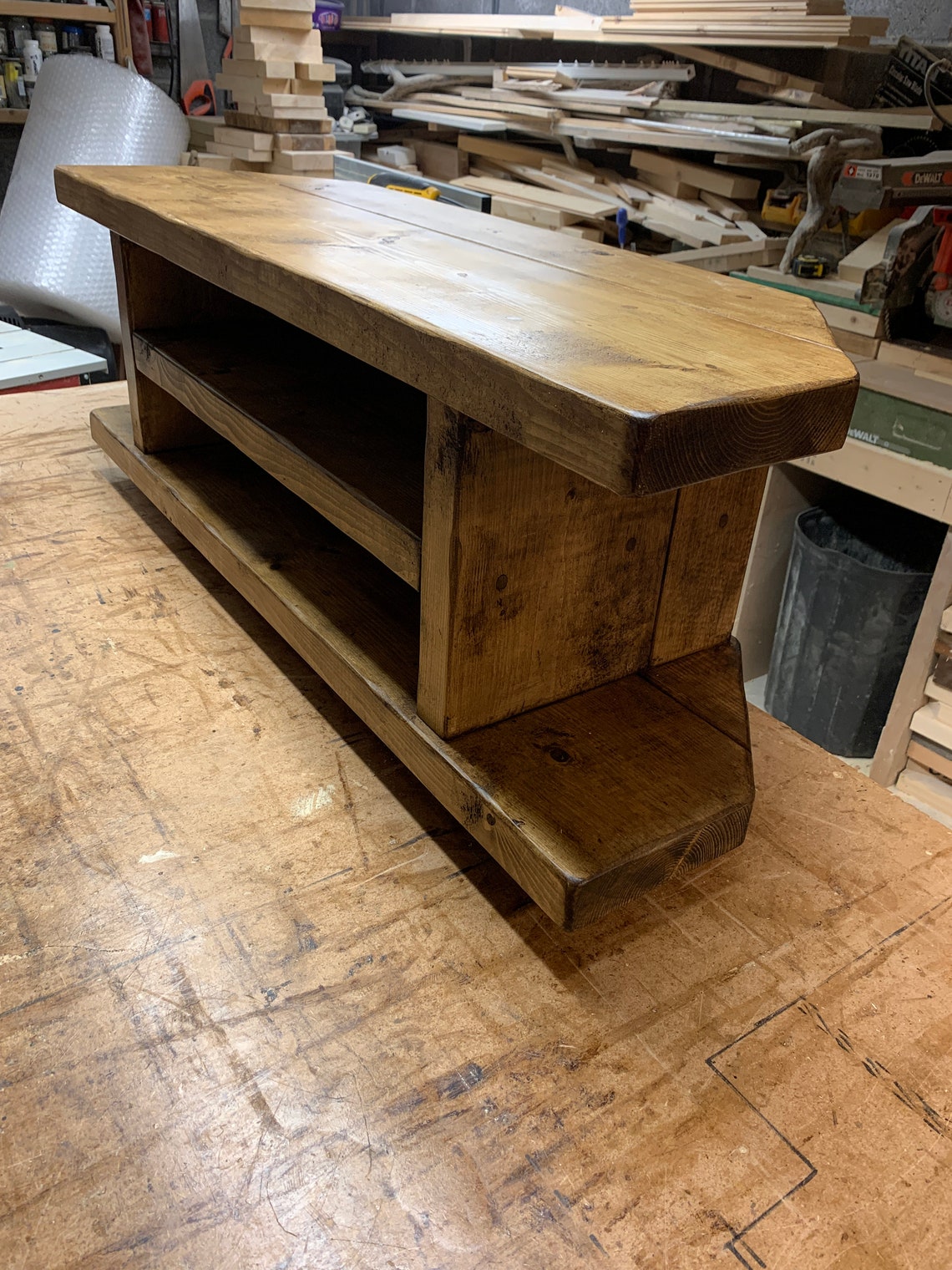 Solid wood rustic Corner TV stand handmade Etsy