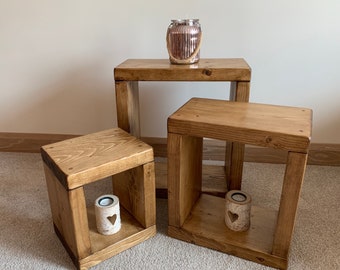 Nest of tables end tables cubes side table solid wood pine oak