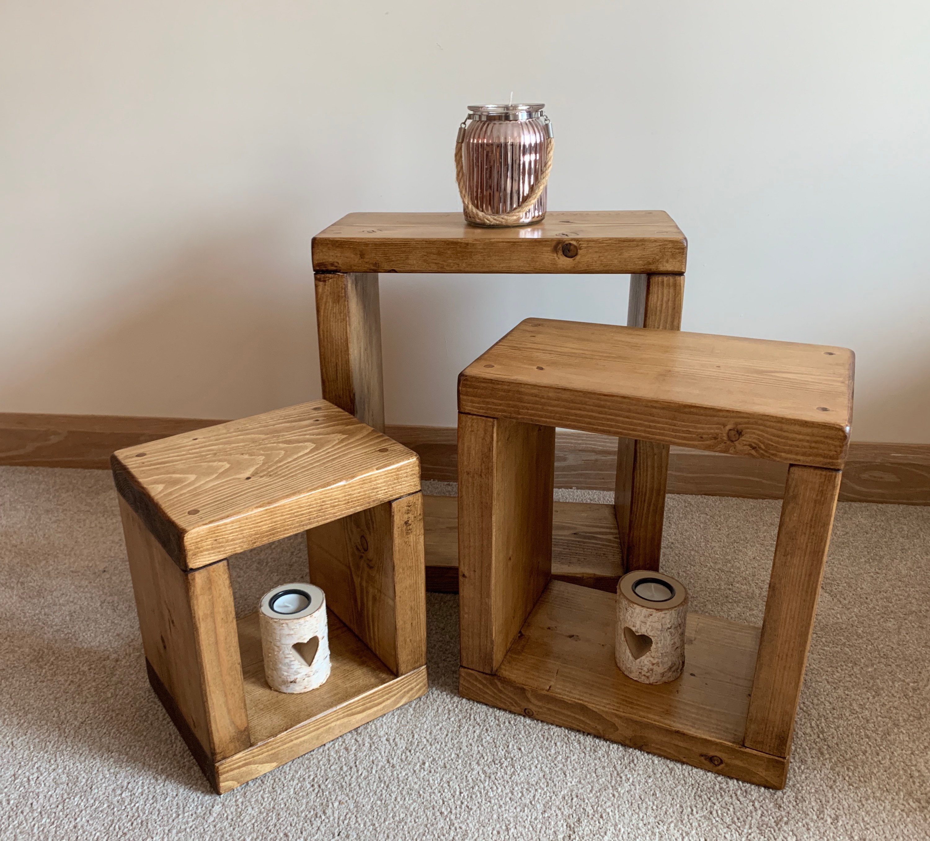 Nest of Tables End Tables Cubes Side Table Solid Wood Pine Oak