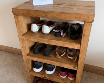Shoe bench shoe rack Rustic Solid Wood Shoe Bench 3 shelf 4 shelf  Hallway Storage oak pin walnut