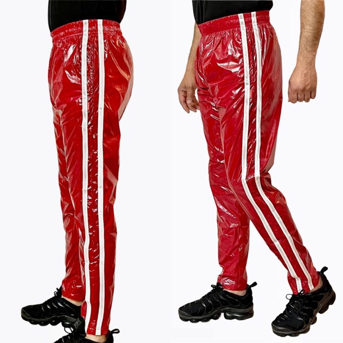 PU nylon sport sweatpants made of PU nylon Red gloss Etsy