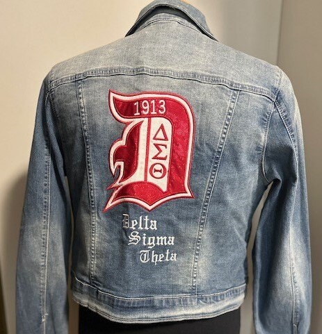 Jean Jackets Waist length Deltas Sigma Theta Sorority Embroidered and Appliqued Old English Detroit D
