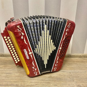 Vintage Folk Harmonic, Ukrainian harmonic , 3 voice, Button Accordion Harmonic, Melodic harmonic, Button accordion, Musical instrument