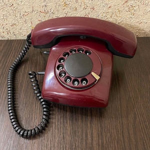 Vintage burgundy phone 88s,Old rotary phone,Soviet phone,circle dial rotary phone,vintage landline phone,Old Dial Desk Phone,Red phone,Phone