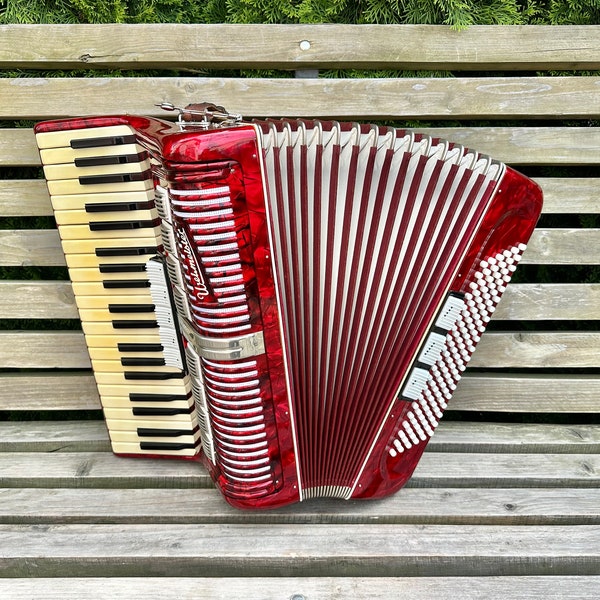 Like New Weltmeister accordion, 4/4 accordion, 120 Bass, 41 keys, 3 voices, 5+3 registers, Germany accordion, Accordeon, Full Size, VIDEO