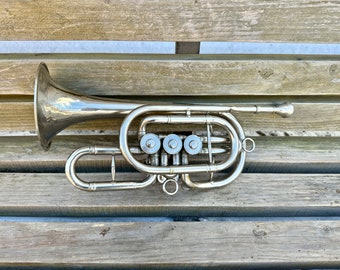 Musical trumpet, Musical instrument Cornet, Made from brass, USSR orchestra, Wind instrument, Vintage Soviet Trumpet, Trumpet player