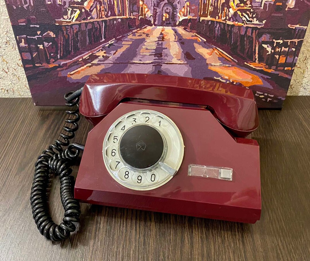 Old Rodeo Phone Vintage Burgundy Phone 85s,old Rotary Phone,soviet Phone,circle Dial ...