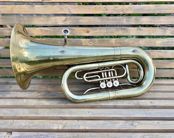 Big Musical trumpet, Musical instrument Tuba, 36 inches, Made from brass, USSR orchestra, Wind instrument, Vintage Trumpet, Trumpet player