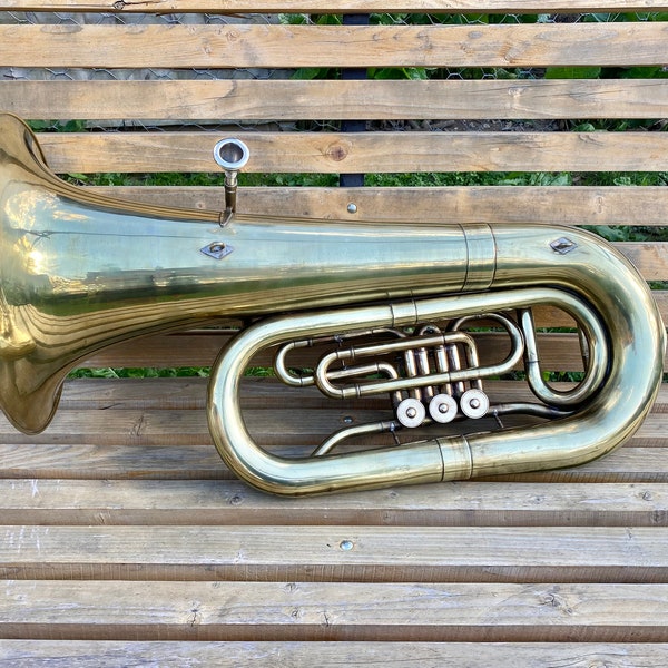 Big Musical trumpet, Musical instrument Tuba, 36 inches, Made from brass, USSR orchestra, Wind instrument, Vintage Trumpet, Trumpet player