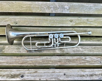 Musical trumpet, Musical instrument Cornet, Made from brass, USSR orchestra, Wind instrument, Vintage Soviet Trumpet, Trumpet player