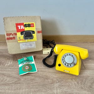 New Vintage yellow phone, Yellow phone, USSR telephone, Old phone, Retro phone, Rotary Phone, Phone, USSR quality mark, 8 pcs available