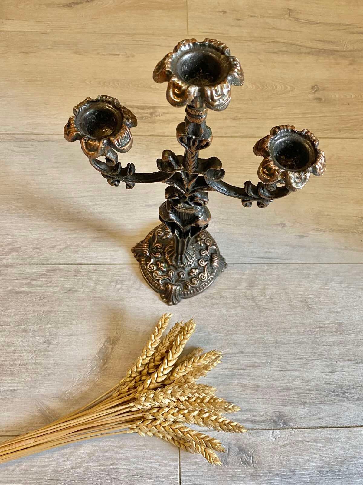 Big Rare Vintage Soviet Metal Candlestick for Three Candle,ussr