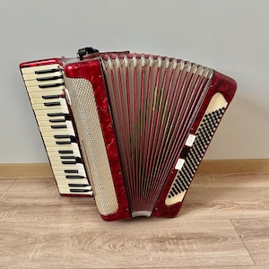 Rare Antique Germany accordion, Collectible Accordion, 120 bass, 11+3 register, Accordion 1960s, Vintage Accordion, Red accordion, VIDEO