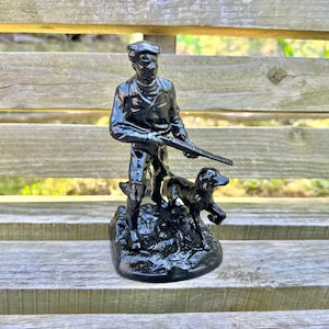 Rare Vintage cast iron Kasli, Hunter with dog, 6.7 inch, КАСЛИ, Made USSR, Rare Collectible Late Mid Century Statue, Antique Rare Statue