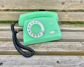 Vintage light green phone 1985s, Green phone, Old rotary phone, Circle dial rotary phone, Vintage landline phone, Old Dial Desk Phone, Phone