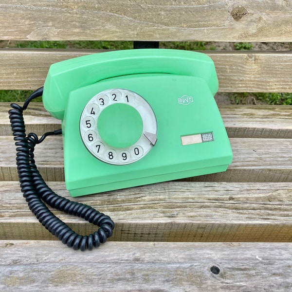 Vintage light green phone 1985s, Green phone, Old rotary phone, Circle dial rotary phone, Vintage landline phone, Old Dial Desk Phone, Phone