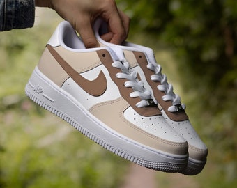 Air Force 1 Cappuccino Beige Custom Sneakers, Earthtones Fashion 2024 Gift for Her, earthtones, fashion 2024, gift for her