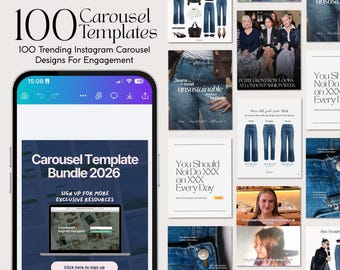 100 Instagram Carousel Templates 2026 | Editable Canva Posts Layouts | Trending Social Media Manager Bundle | PDF Catalogue of Designs