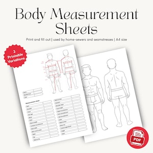 Printable Sewing Body Measurements Sheet | Seamstress Business Measurement Chart | Body Size Chart for Men | Male Croquis Body Template