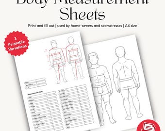 Printable Sewing Measurement Chart + male Croquis Template | Home Sewers, Designers, Brands, Tailors, Seamstresses | Editable Template
