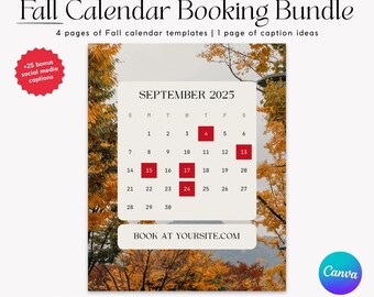 Modelos de reserva de calendário de outono para Instagram: Modelos de mídia social do Canva para outono | Mais 25 legendas, MMR PLR