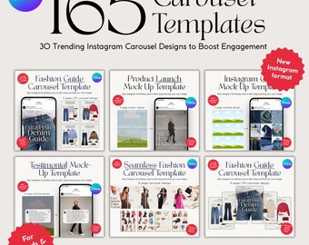 165 Instagram Carousel Templates | Editable Canva Posts Layouts | Trending Social Media Manager Bundle | PDF Catalogue of Designs