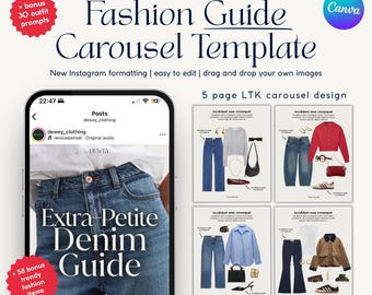 Modelo de carrossel de guia de moda para Canva | Planejador de looks LTK de 5 páginas para estilistas, influenciadores e marcas de moda + sugestões bônus | Postagem PLR MMR