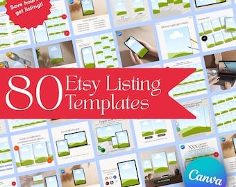 80 Etsy Shop Mockup Templates | PLR + MRR Canva Vault | Bundle of Editable Listing Images for Digital + Physical Products