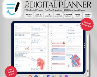 ADHD Minimal Digital Planner 2026 | Goodnotes Tracker Calendar | Daily, Weekly, Monthly Journal | Habit + Priorities Tracker editable PDF