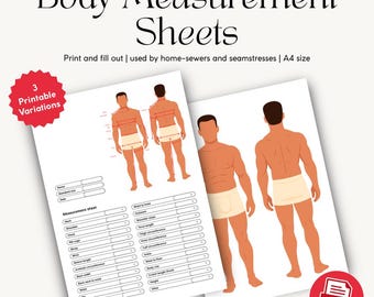 Men's Body Measurement Chart & Croquis Template: Seamstress Sewing Tool (PDF Download)