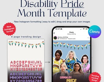 Disability Pride Month Post Instagram Template with Balloon Writing | Canva Trending Carousel Layouts for Social Media Managers, Brands