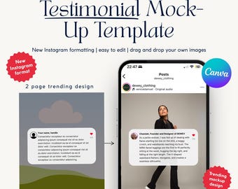 Instagram Testimonial Template Canva | 2 Page Review Post Layout | Social Media Manager & Small Business Branding Template