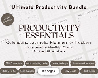 ADHD Business Planner Bundle: Printable Habit Tracker, To-Do Lists | Yearly, Monthly, Weekly, Daily Productivity Templates