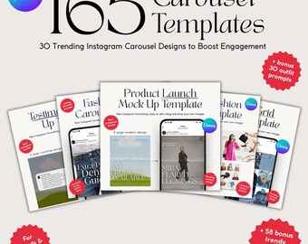 165 Instagram Carousel Templates | Editable Canva Posts Layouts | Trending Social Media Manager Bundle | PDF Catalogue of Designs