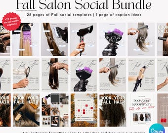 Fall Hair Salon Instagram Carousel Templates: Canva Social Media Templates (Digital Download) “Fall Into Our Hair” Plus 25 Captions, MMR PLR