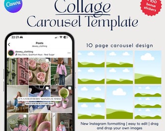 Trending Canva Collage Carousel Template | Instagram Grid Layout for Social Media Managers (Digital Download)