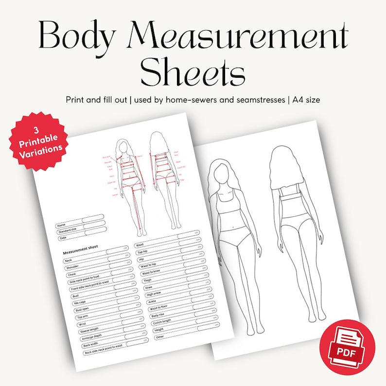 Printable Sewing Measurement Chart + Female Croquis Template | for Home ...