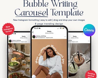 Bubble Writing Instagram Carousel Template | Canva Trending Layouts for Social Media Managers, Designers, Brands, Businesses